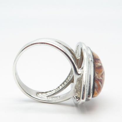 925 Sterling Silver Vintage Real Agate Gemstone Teardrop Ring Size 7