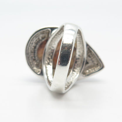 925 Sterling Silver Vintage Real Agate Gemstone Teardrop Ring Size 7