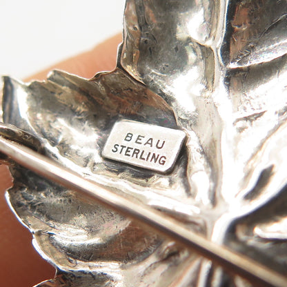 925 Sterling Silver Vintage BEAU Maple Leaf Pin Brooch