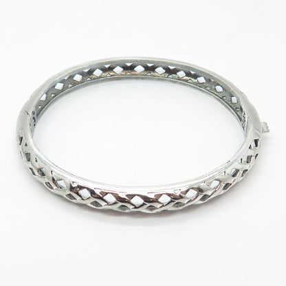 925 Sterling Silver Vintage Ornate Hinged Bangle Bracelet 6.75"