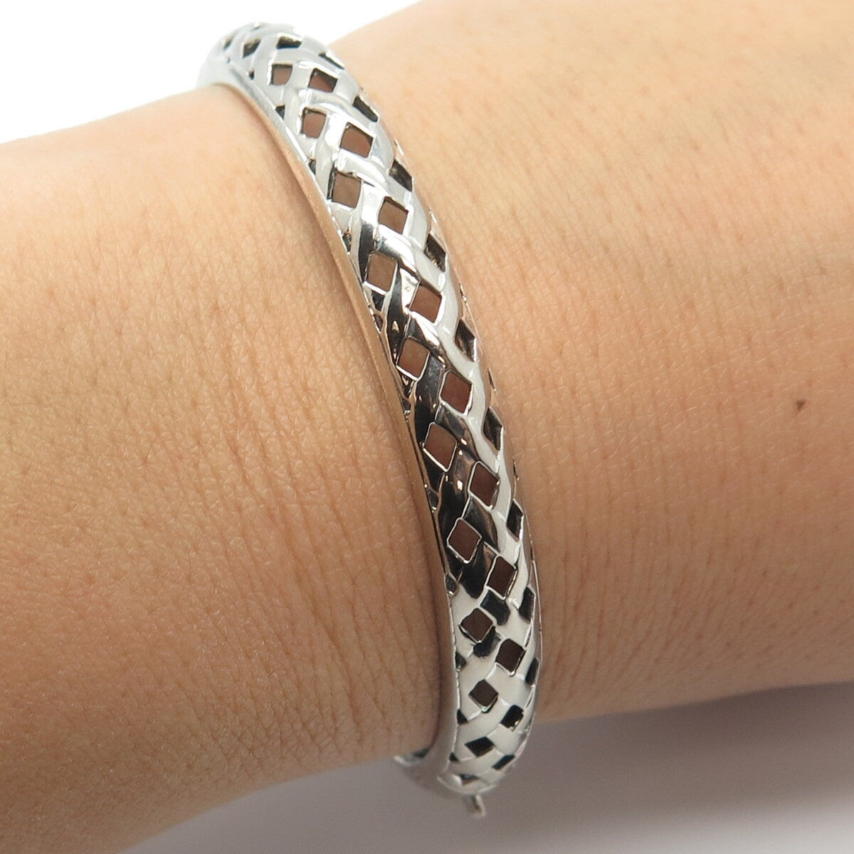 925 Sterling Silver Vintage Ornate Hinged Bangle Bracelet 6.75"