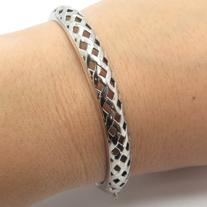 925 Sterling Silver Vintage Ornate Hinged Bangle Bracelet 6.75"