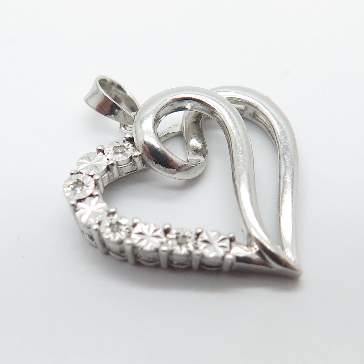 925 Sterling Silver Real Diamond Accent Heart Pendant