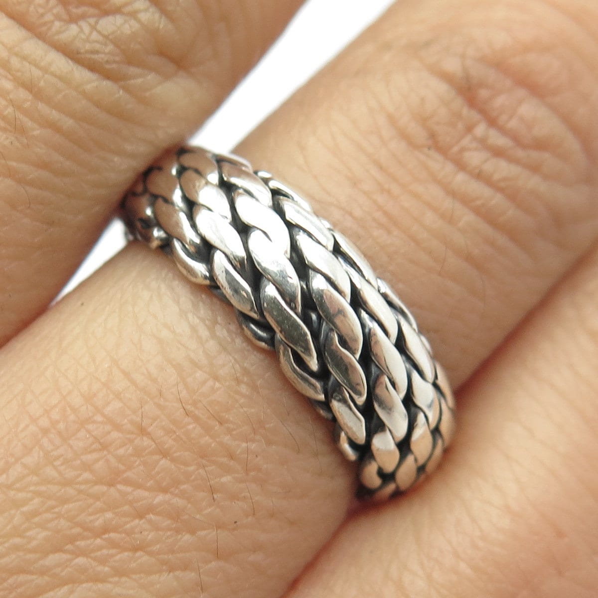 925 Sterling Silver Vintage Woven Band Ring Size 7.75