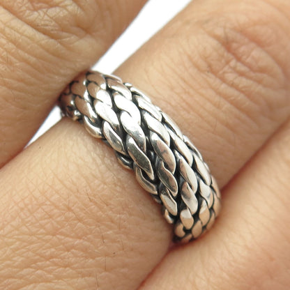 925 Sterling Silver Vintage Woven Band Ring Size 7.75