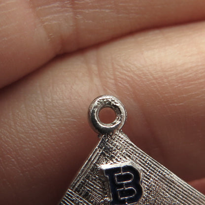 925 Sterling Silver Vintage Letter "B" Initial Graduation Cap 3D Charm Pendant