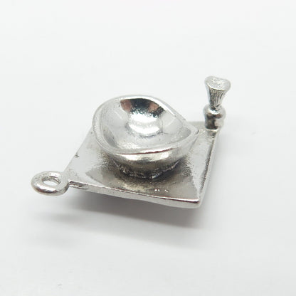 925 Sterling Silver Vintage Letter "B" Initial Graduation Cap 3D Charm Pendant