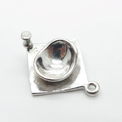 925 Sterling Silver Vintage Letter "B" Initial Graduation Cap 3D Charm Pendant