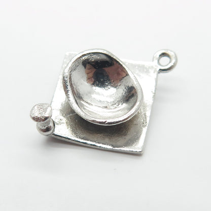 925 Sterling Silver Vintage Letter "B" Initial Graduation Cap 3D Charm Pendant