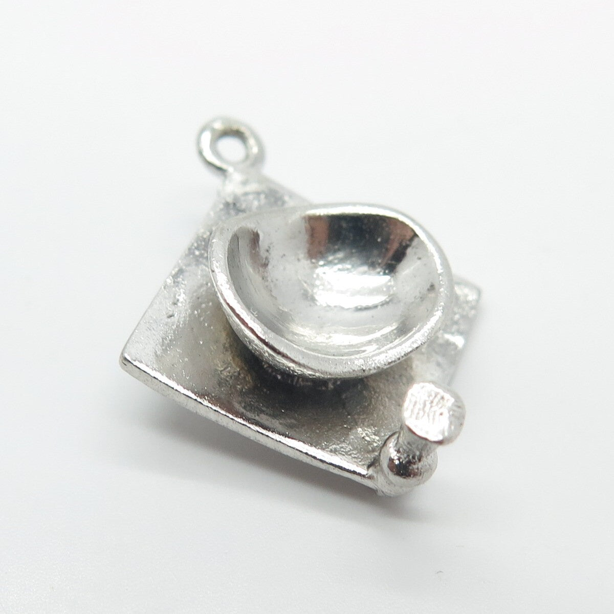 925 Sterling Silver Vintage Letter "B" Initial Graduation Cap 3D Charm Pendant