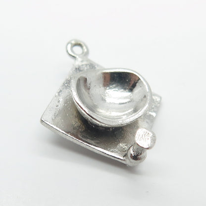 925 Sterling Silver Vintage Letter "B" Initial Graduation Cap 3D Charm Pendant