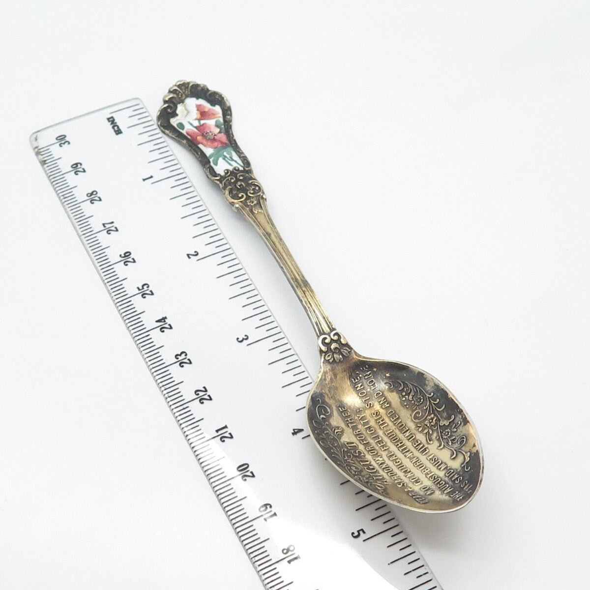 925 Sterling Silver Gold Plated Antique Shepard Mfg. Co. Enamel "August" Spoon