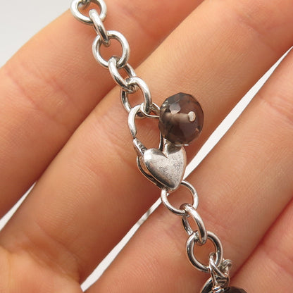 925 Sterling Silver Smoky Quartz "Taken Available" Heart Bead Chain Necklace 16"
