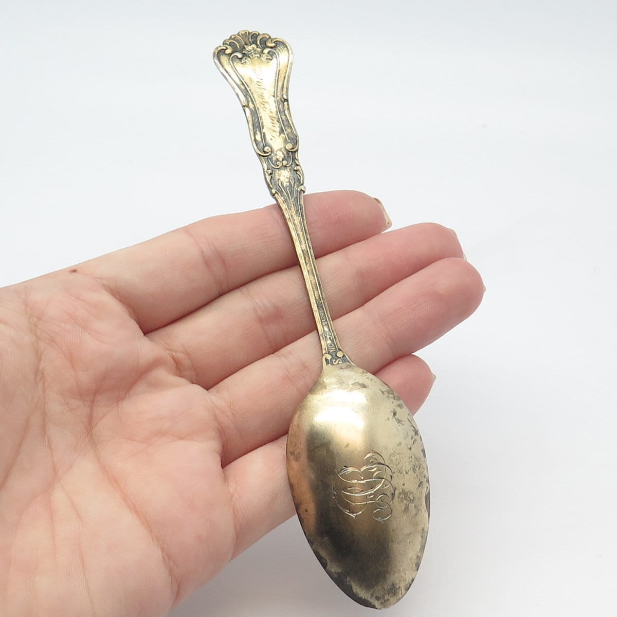 925 Sterling Silver Gold Plated Antique Shepard Mfg. Co. Enamel "August" Spoon