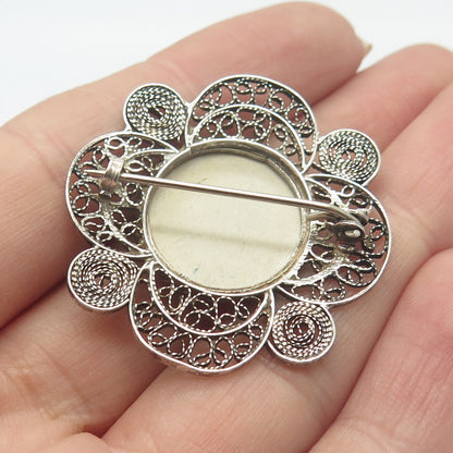 835 Silver Antique Ceramic Windmill Filigree Pin Brooch