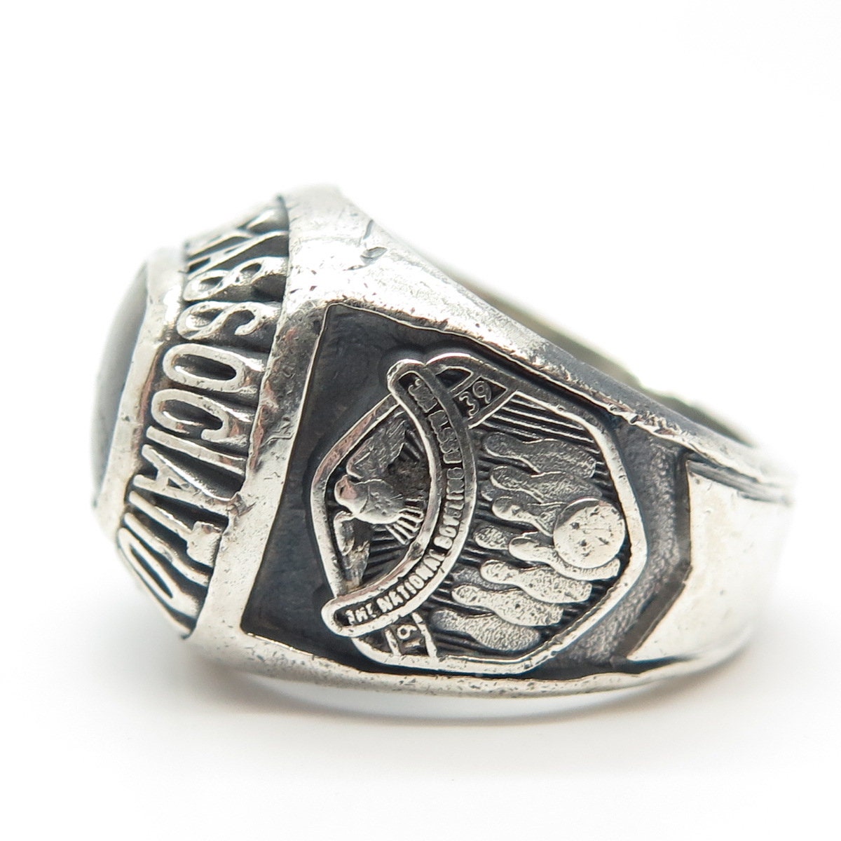 925 Sterling Silver Antique 1939 Jennins Jasper Bowling Association Ring Size 8