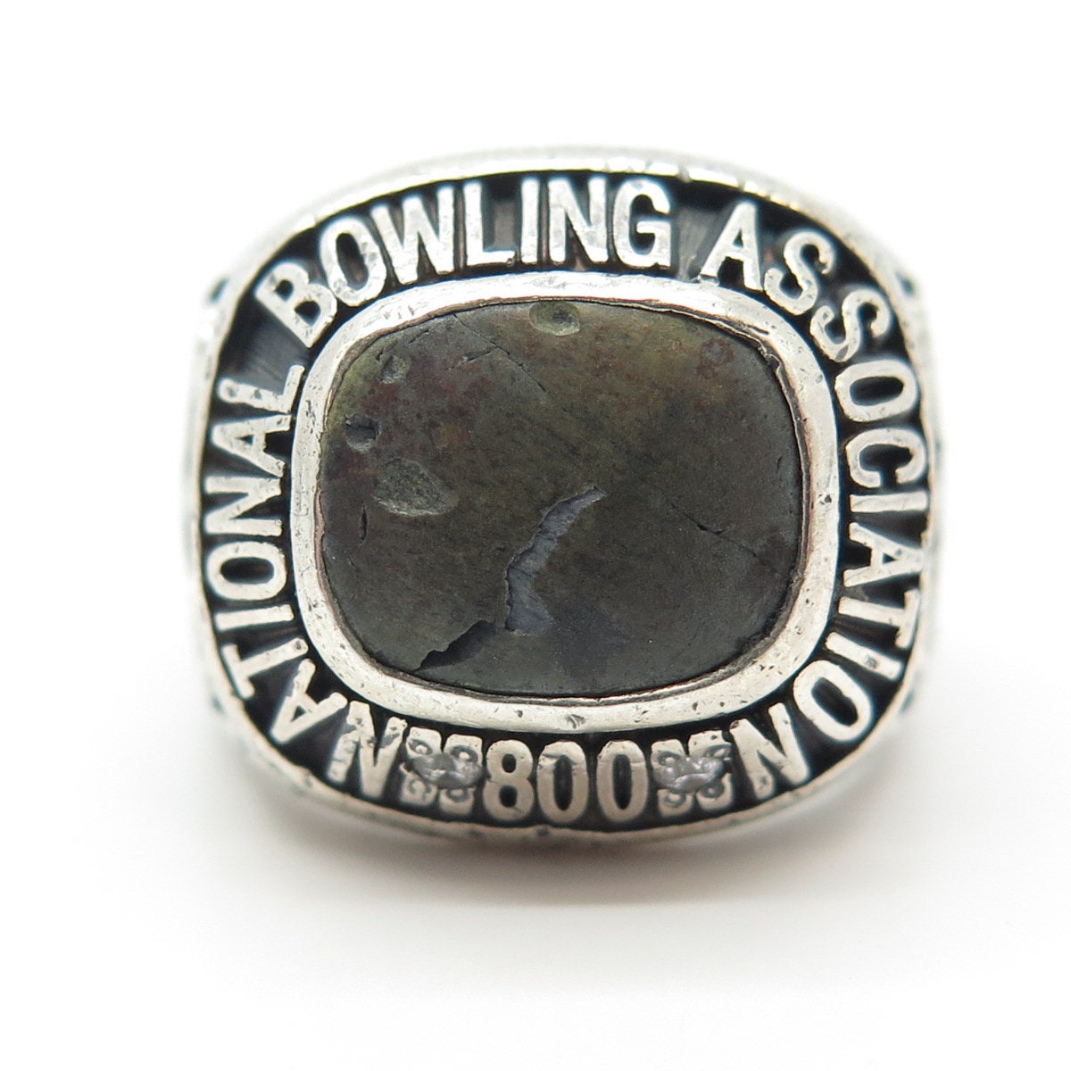 925 Sterling Silver Antique 1939 Jennins Jasper Bowling Association Ring Size 8