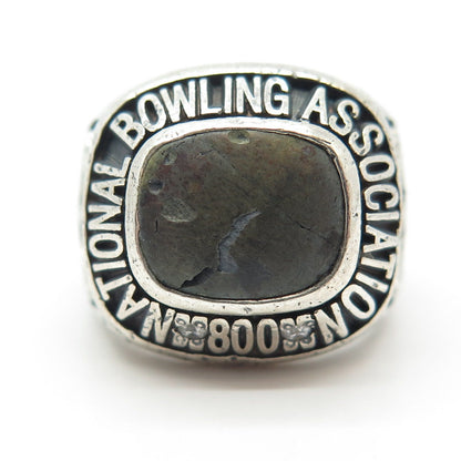 925 Sterling Silver Antique 1939 Jennins Jasper Bowling Association Ring Size 8