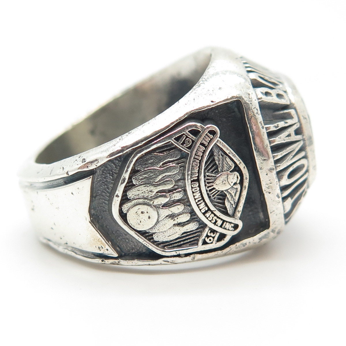 925 Sterling Silver Antique 1939 Jennins Jasper Bowling Association Ring Size 8