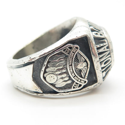 925 Sterling Silver Antique 1939 Jennins Jasper Bowling Association Ring Size 8