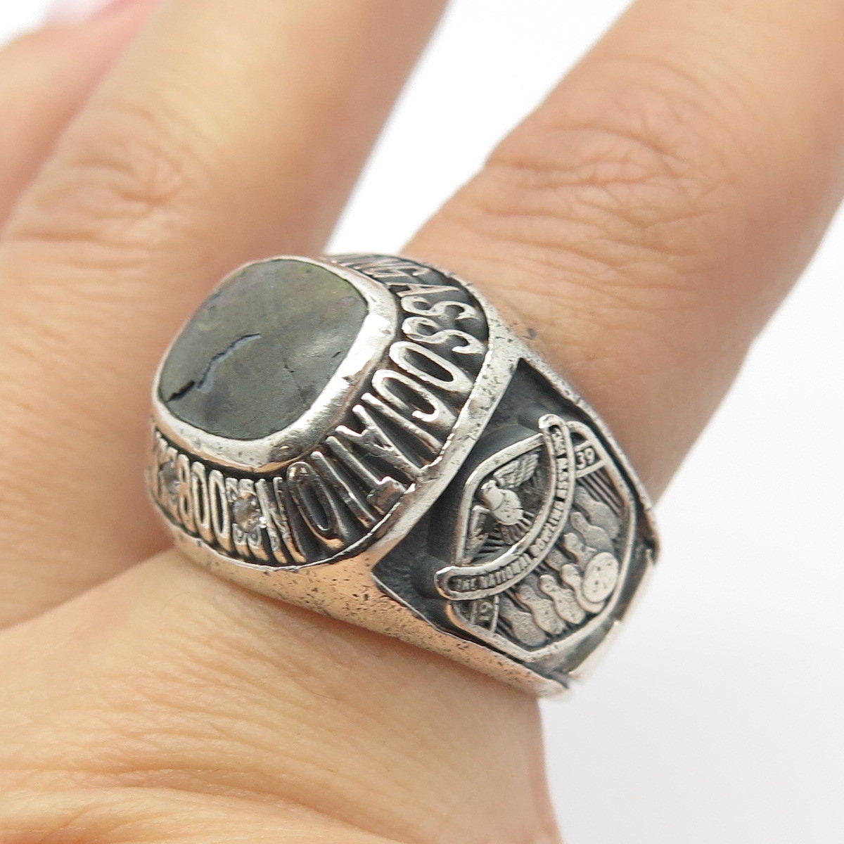925 Sterling Silver Antique 1939 Jennins Jasper Bowling Association Ring Size 8