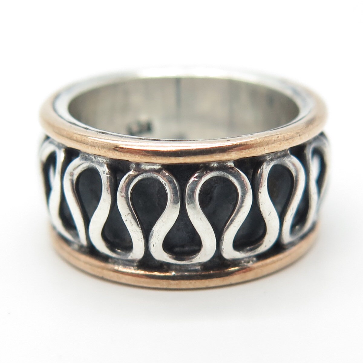925 Sterling Silver 2-Tone Vintage Eternal Curve Band Ring Size 6.5