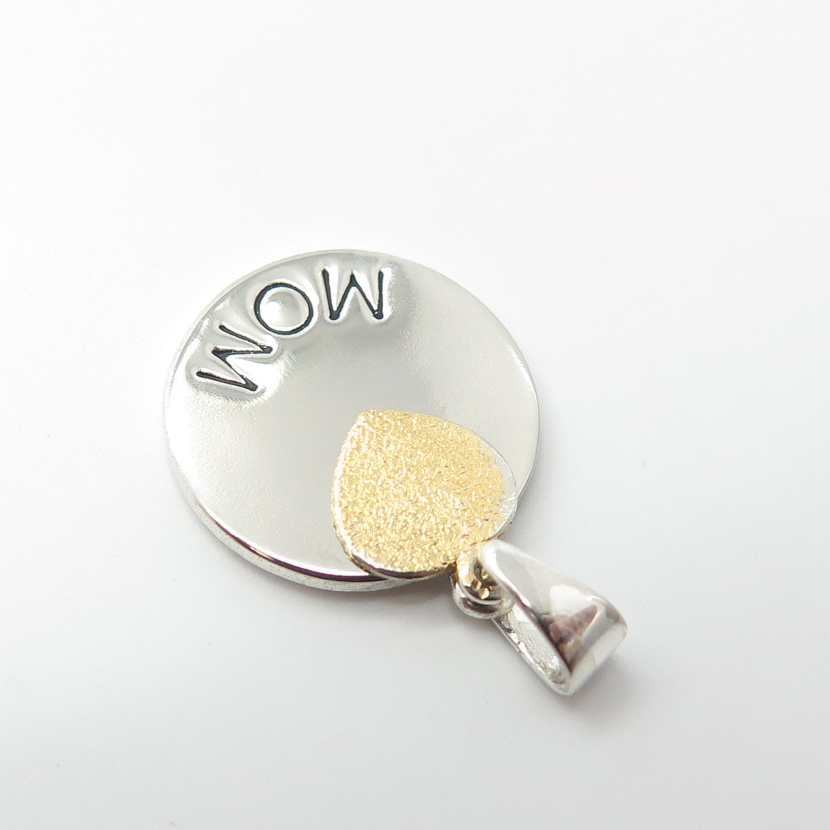 925 Sterling Silver 2-Tone "Mom" Heart Love Pendant