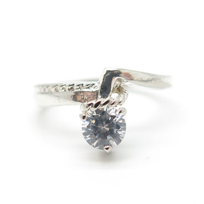 925 Sterling Silver White C Z Musical Note Roped Ring Size 7