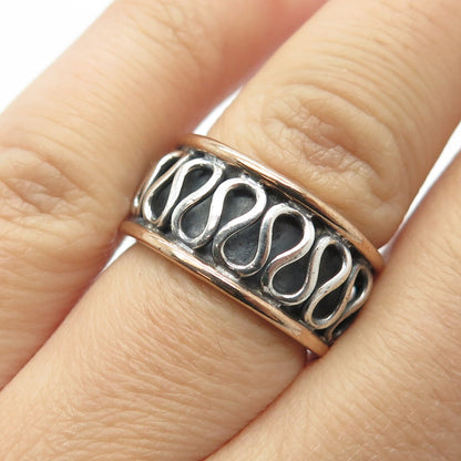 925 Sterling Silver 2-Tone Vintage Eternal Curve Band Ring Size 6.5