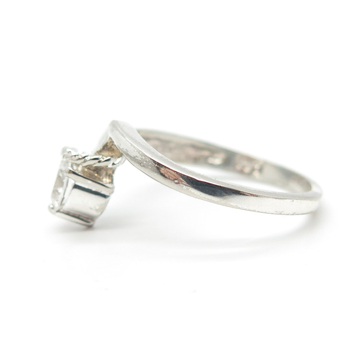 925 Sterling Silver White C Z Musical Note Roped Ring Size 7