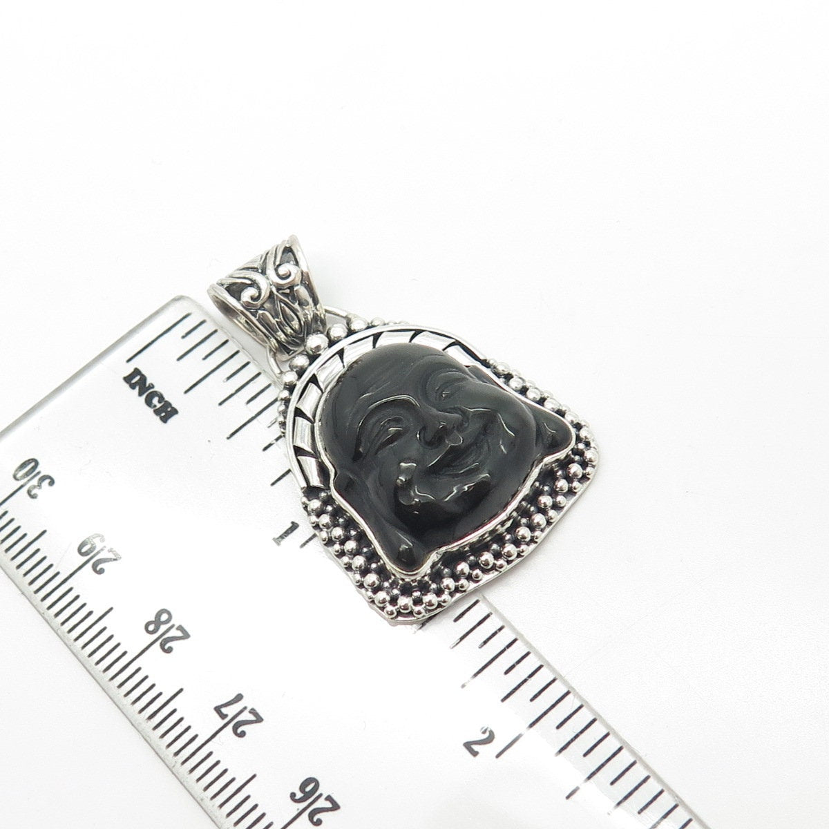 925 Sterling Silver Vintage Real Black Onyx Gemstone Tribal Face Pendant