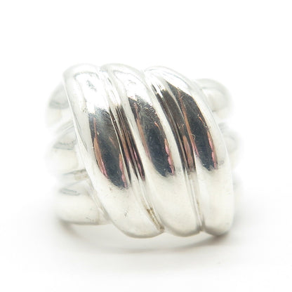 925 Sterling Silver Vintage NF Thailand Puffy Ribbed Ring Size 5