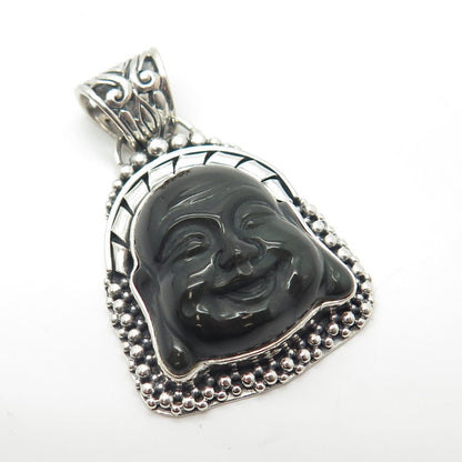 925 Sterling Silver Vintage Real Black Onyx Gemstone Tribal Face Pendant
