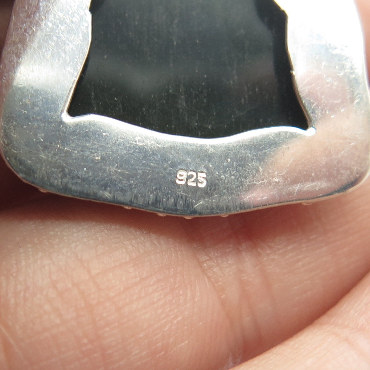 925 Sterling Silver Vintage Real Black Onyx Gemstone Tribal Face Pendant