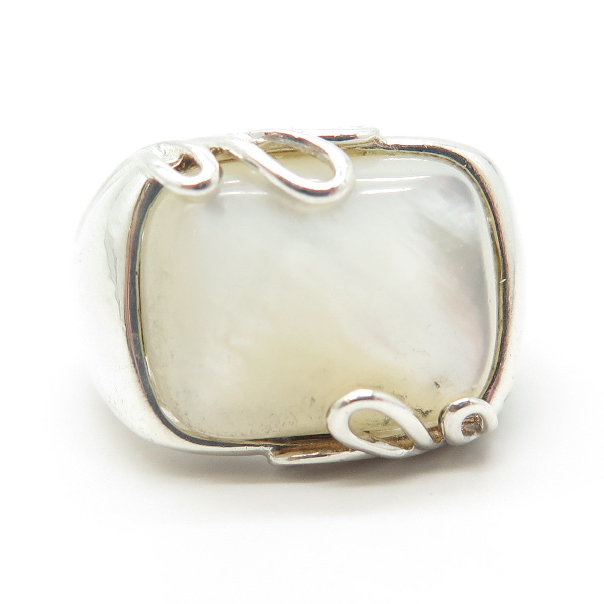 925 Sterling Silver Vintage Real Mother-of-Pearl Dome Ring Size 7