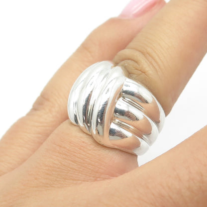 925 Sterling Silver Vintage NF Thailand Puffy Ribbed Ring Size 5