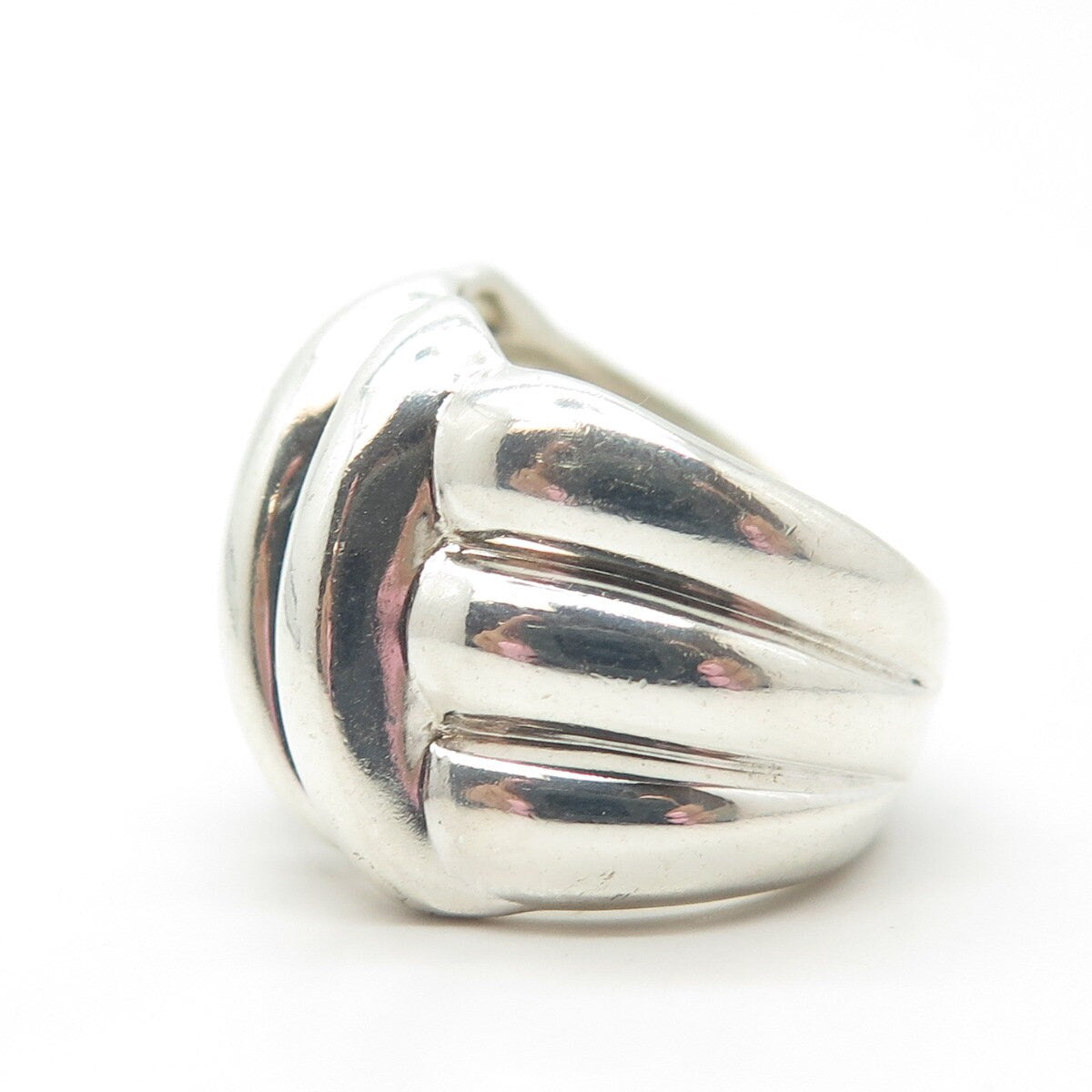 925 Sterling Silver Vintage NF Thailand Puffy Ribbed Ring Size 5
