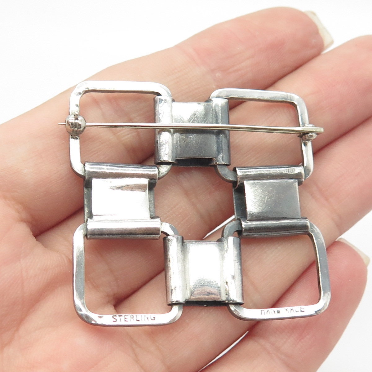 925 Sterling Silver Vintage Modern Style Checkerboard Pattern Pin Brooch