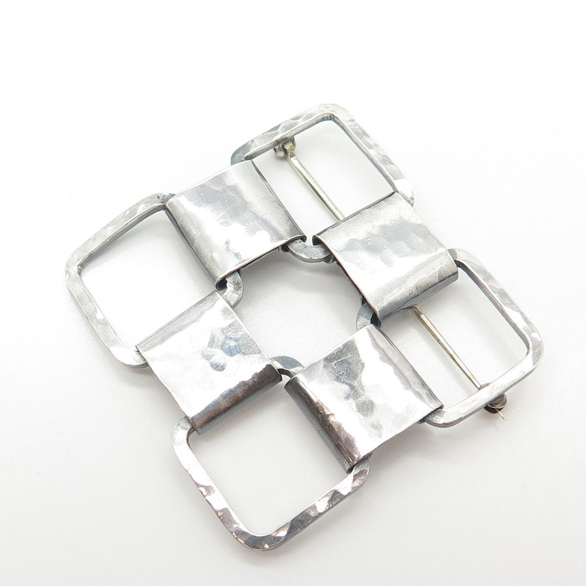 925 Sterling Silver Vintage Modern Style Checkerboard Pattern Pin Brooch