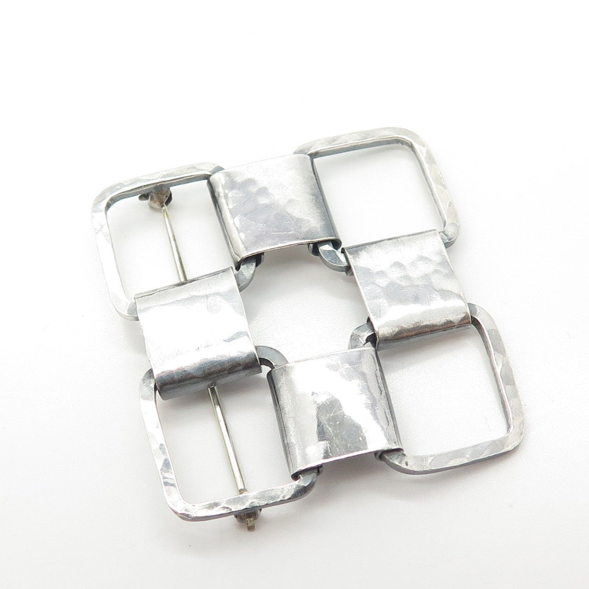 925 Sterling Silver Vintage Modern Style Checkerboard Pattern Pin Brooch