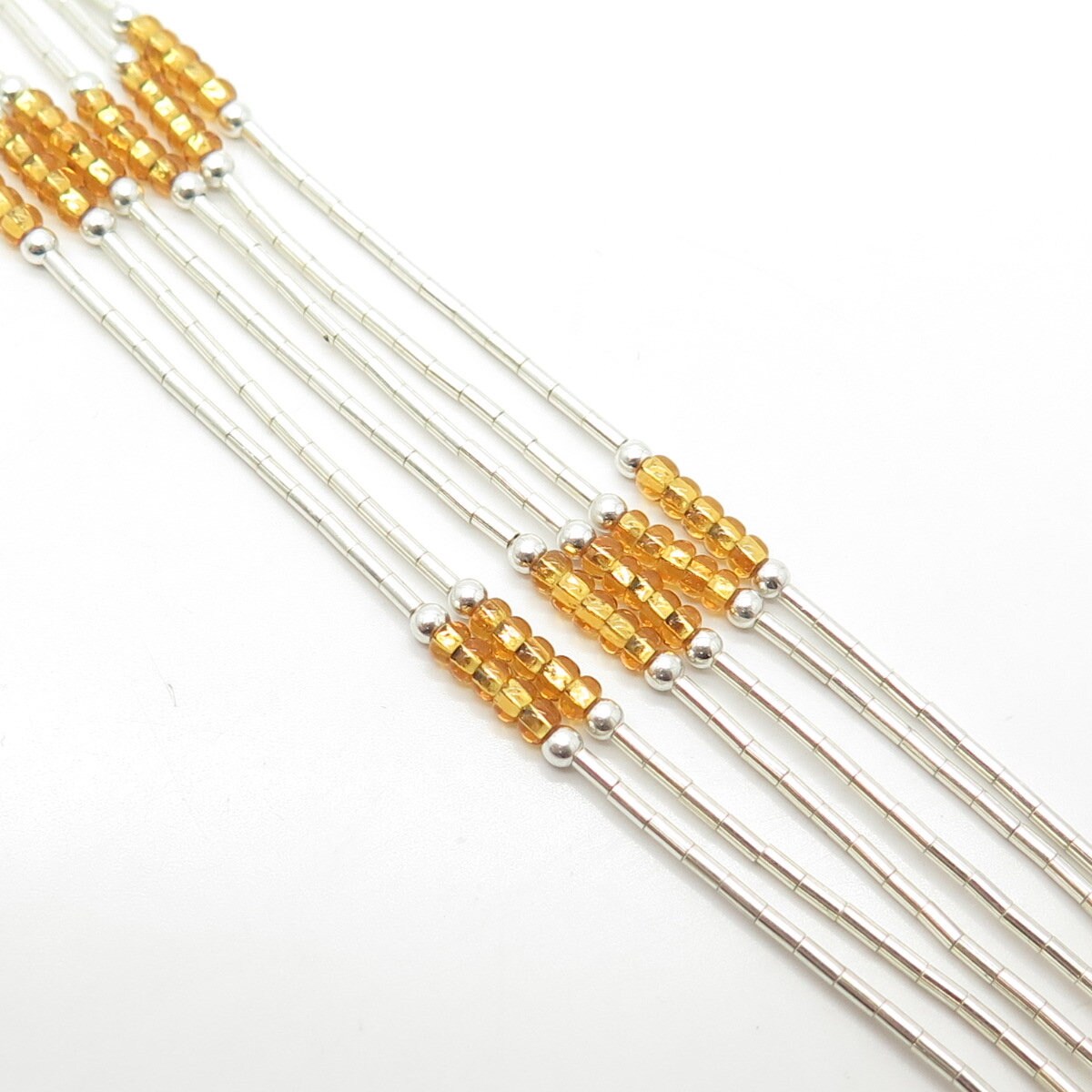 925 Sterling Silver Vintage Sunrise Yellow Beads Liquid Tribal Necklace 20"