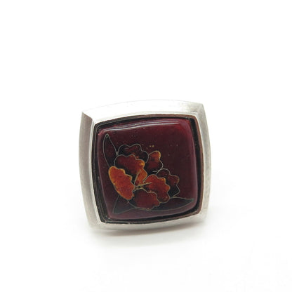 925 Sterling Silver Vintage Red Enamel Pin