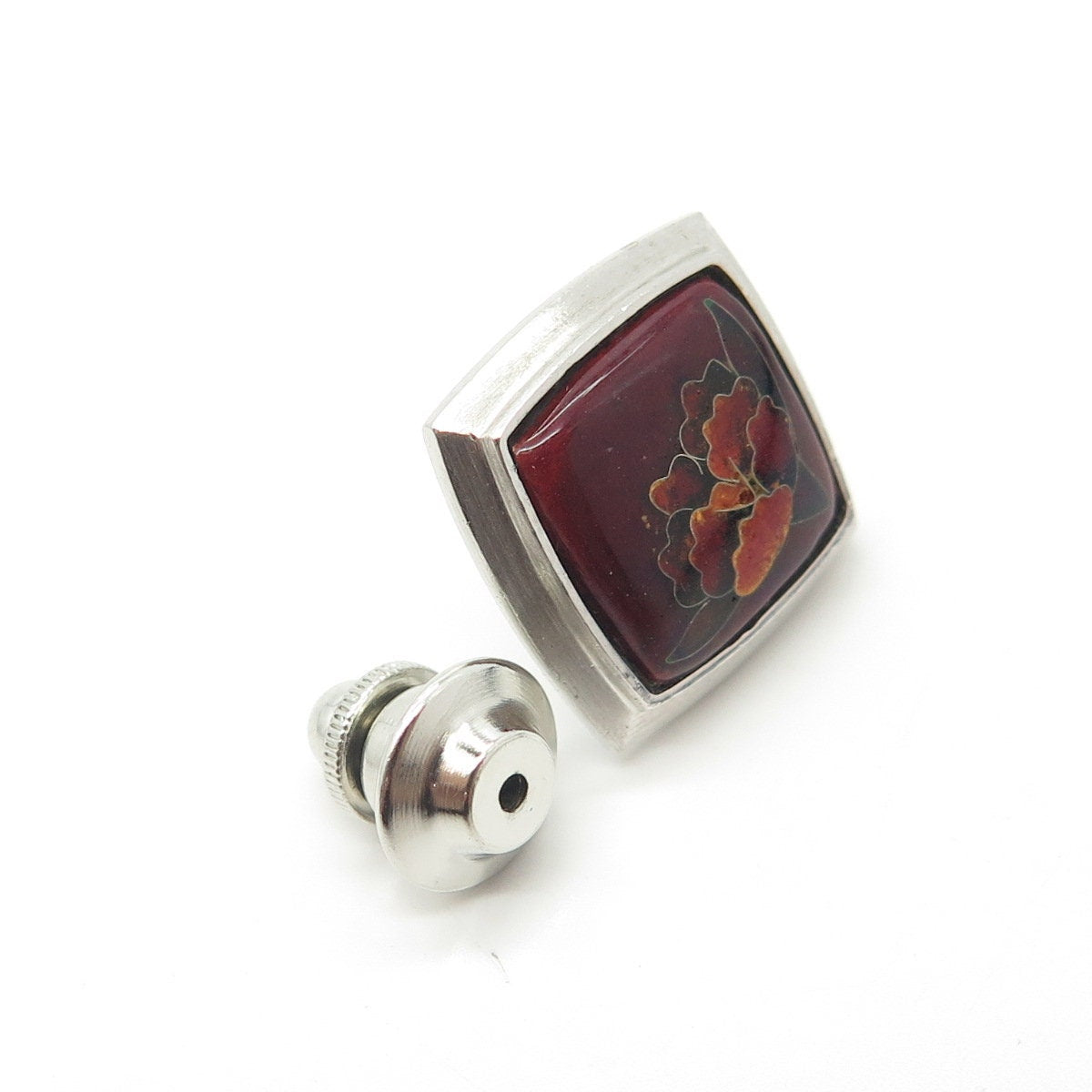 925 Sterling Silver Vintage Red Enamel Pin