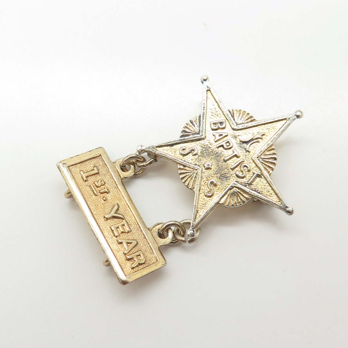 925 Sterling Silver Gold Plated Antique Art Deco "Baptist 1st Year" Pin Brooch