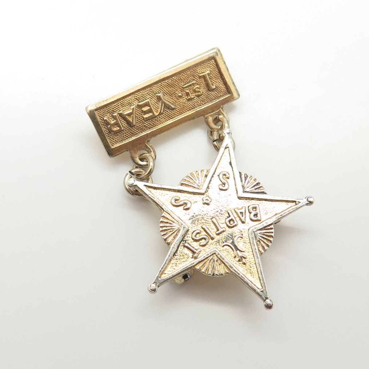 925 Sterling Silver Gold Plated Antique Art Deco "Baptist 1st Year" Pin Brooch