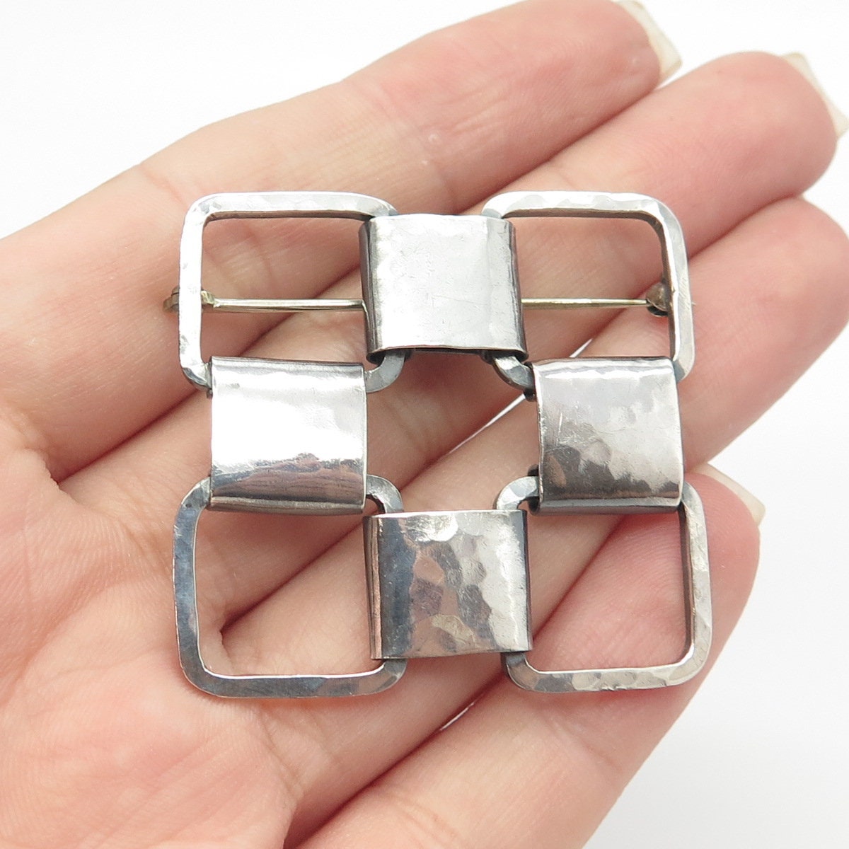 925 Sterling Silver Vintage Modern Style Checkerboard Pattern Pin Brooch