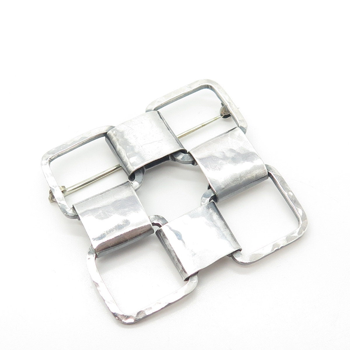 925 Sterling Silver Vintage Modern Style Checkerboard Pattern Pin Brooch