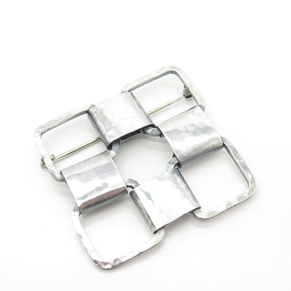 925 Sterling Silver Vintage Modern Style Checkerboard Pattern Pin Brooch