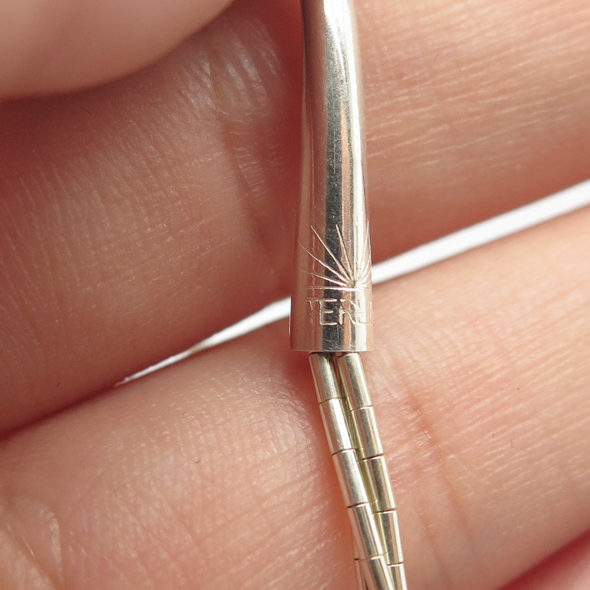 925 Sterling Silver Vintage Sunrise Blue Beads Liquid Tribal Chain Necklace 20"