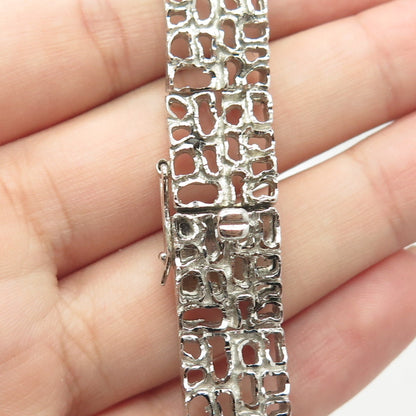 925 Sterling Silver Vintage Open Nugget Panel Link Bracelet 7"